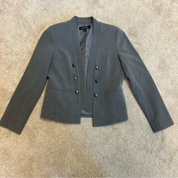 Tahari Arthur S. Levine gray short Blazer open front collarless inverted lapel 6 - Picture 4 of 12